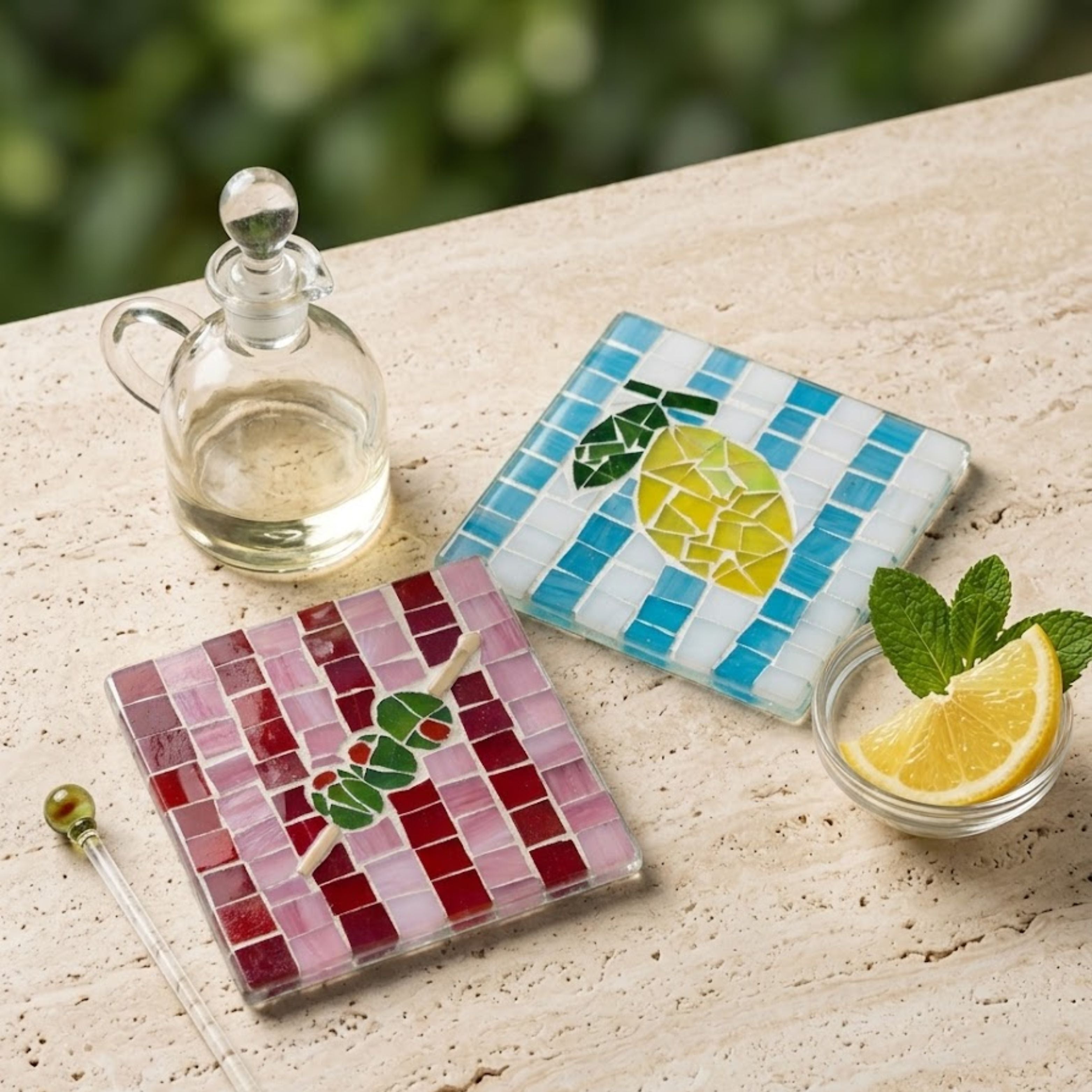 Mediterranean Summer Motif Mosaic Coasters