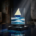 Azure Voyage – Minimalist Blue Sailboat Nautical Glass Decor