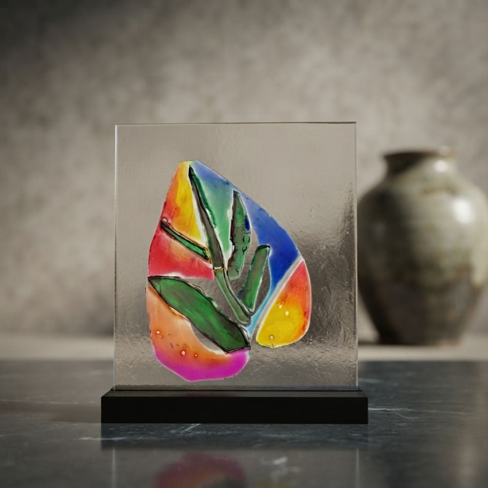 Botanical Kaleidoscope – Multi-Tone Autumn Leaf Glass Plaque