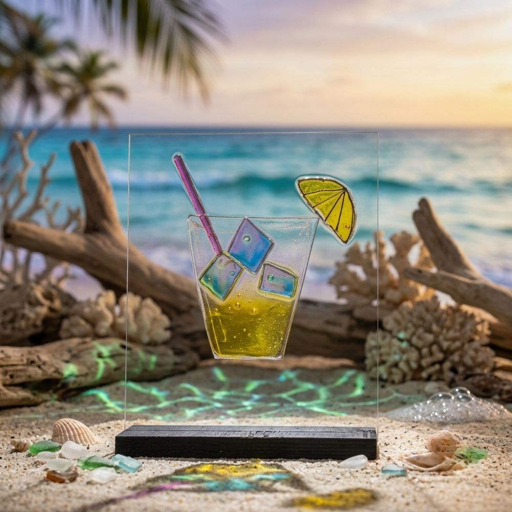 Citrus Splash – Vibrant Tropical Cocktail Glass Art Plaque