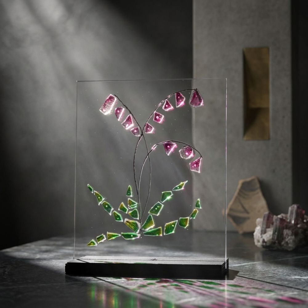 Fuchsia Cascade – Elegant Hanging Bell Flowers Glass Plaque