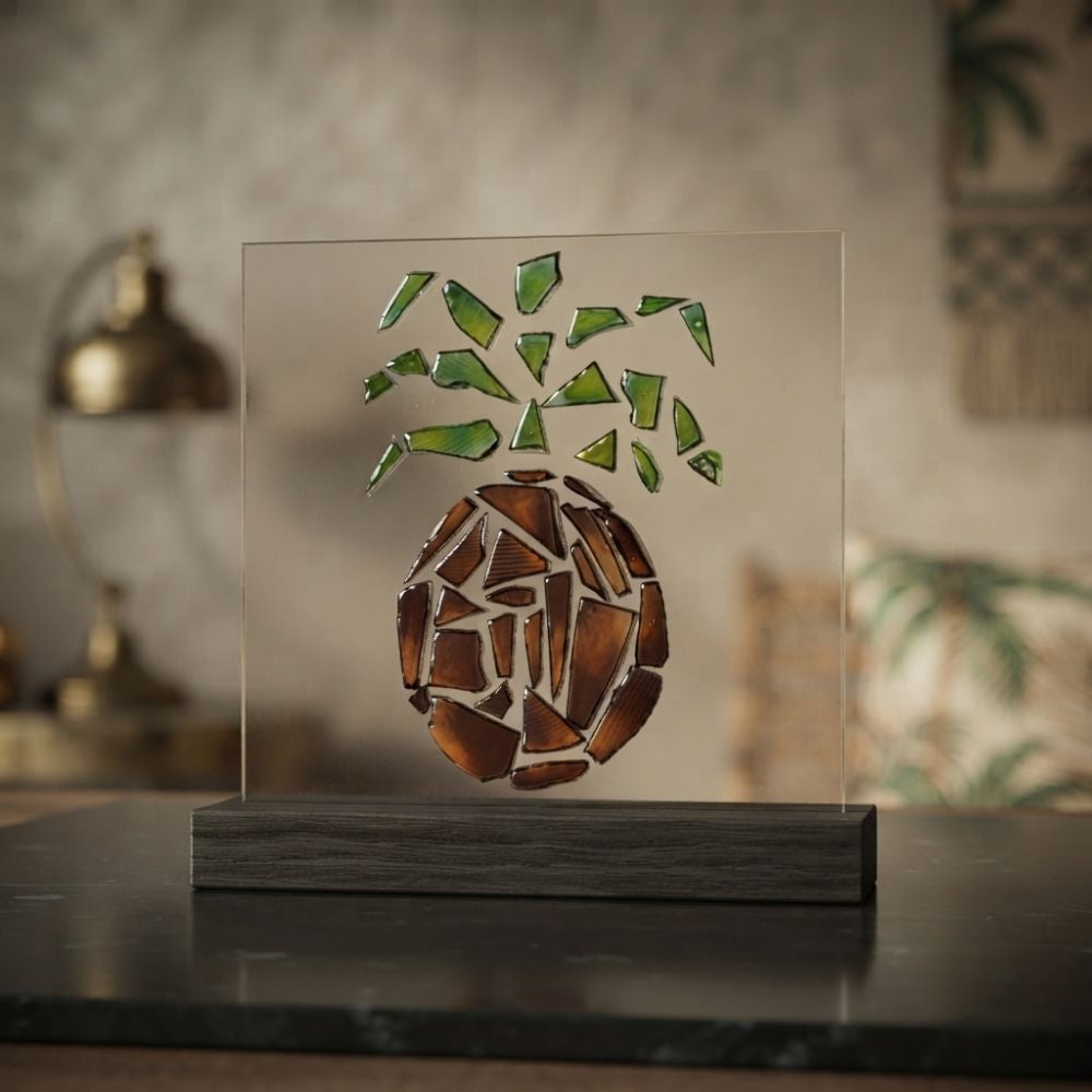 Island Welcome – Minimalist Mosaic Pineapple Glass Accent Plaque