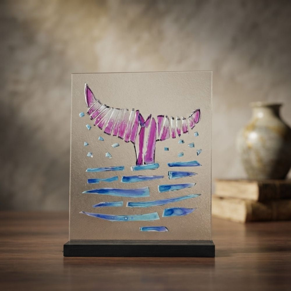 Midnight Breach – Whale Tail Stained Glass Ocean Art