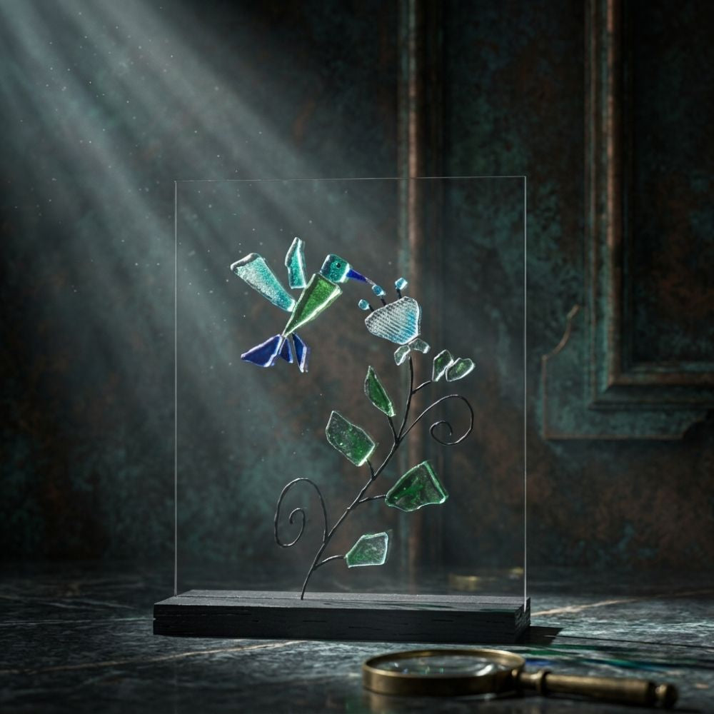 Nectar Kiss – Hummingbird and Floral Glass Mosaic Panel
