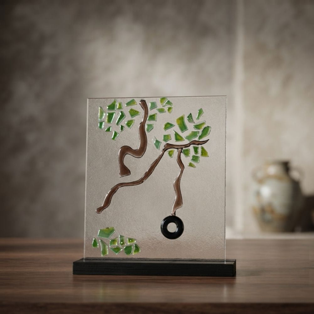 Nostalgia Swing – Minimalist Tree Branch and Tire Swing Glass Accent