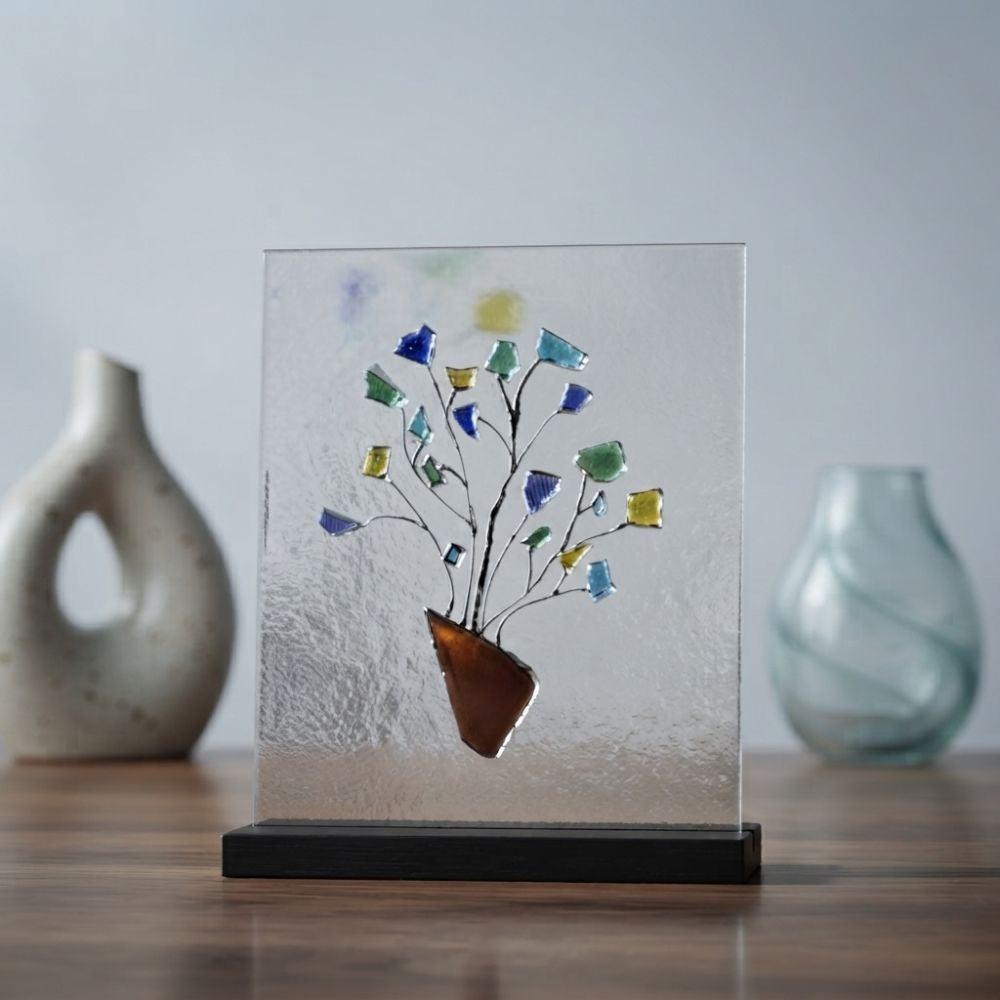 Petal Pop – Minimalist Colorful Wildflower Vase Glass Art Plaque