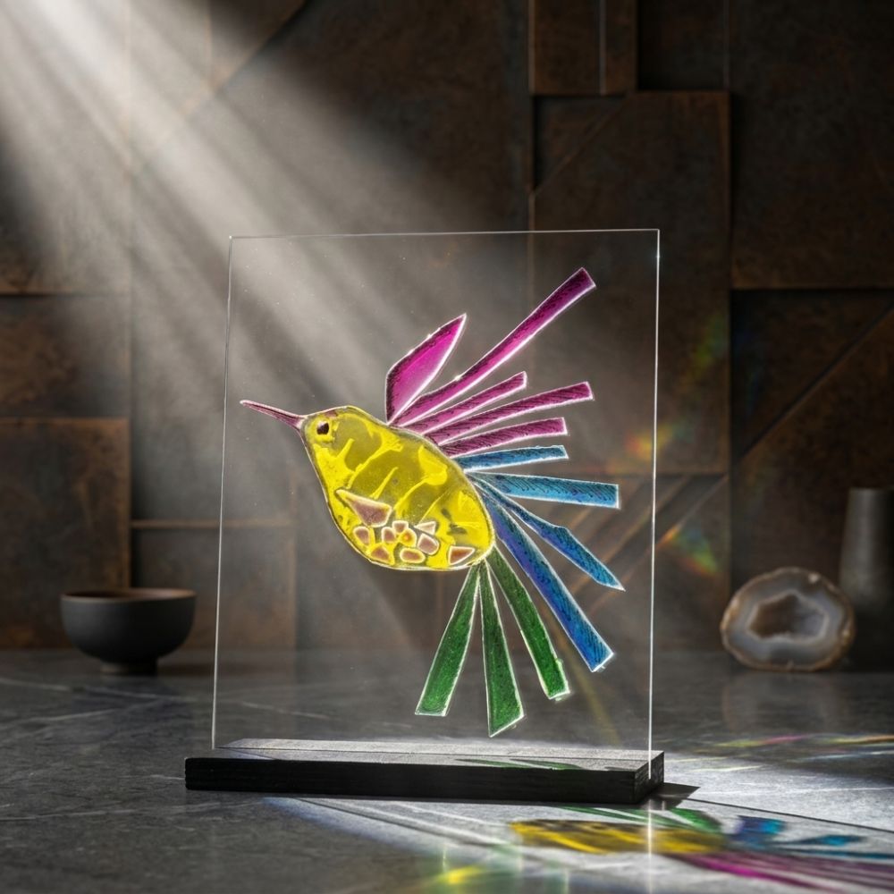 Spectrum Flight – Vibrant Geometric Glass Bird Sculpture