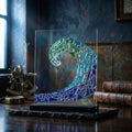 The Azure Crest – Handmade Glass Mosaic Wave Art Piece