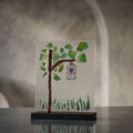 The Golden Solitude – Botanical Glass Art Silhouette with Wooden Base