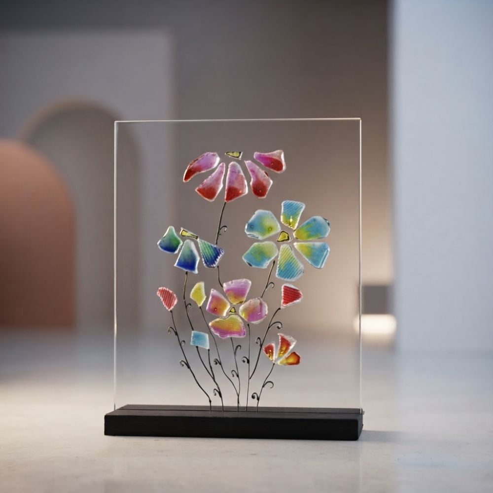 Tranquil Blooms – Stylized Three-Flower Glass Sculpture