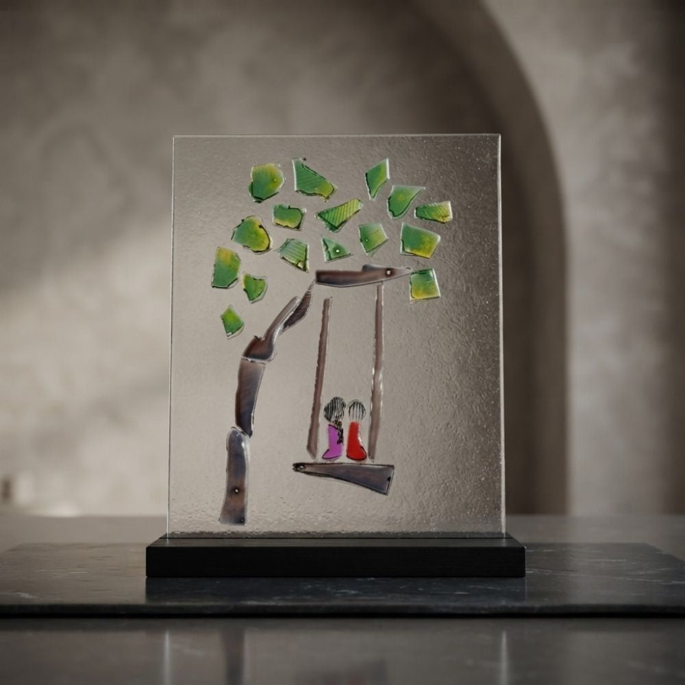 Twilight Swing – Romantic Couple Tree Silhouette Glass Art