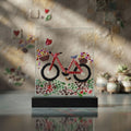 Vintage Journey – Red Cruiser Bicycle with Floral Baskets Glass Art