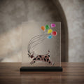 Whimsical Journey – Playful Dog and Balloons Crushed Glass Art
