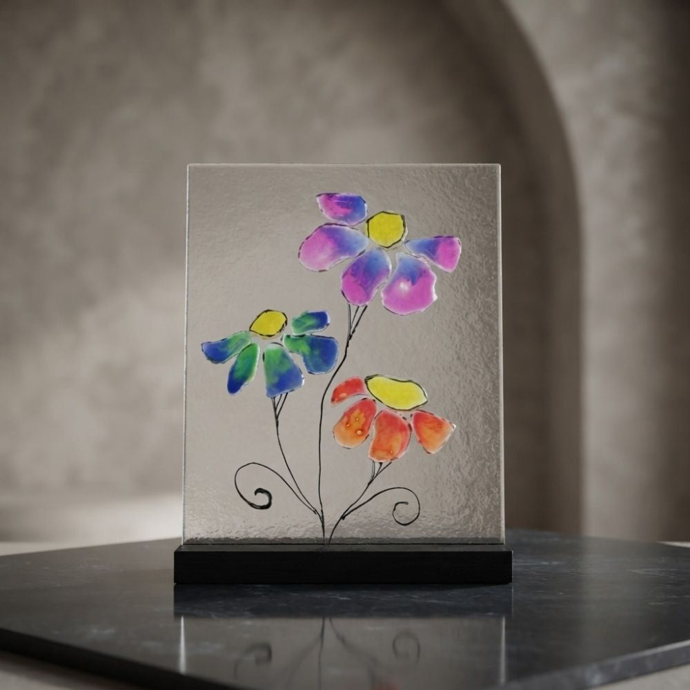 Wildflower Melody – Vibrant Mixed Floral Crushed Glass Art